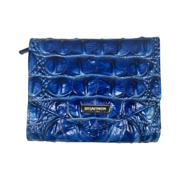 Brahmin Handbags - Brahmin Blue Croc Embossed Leather Trifold Wallet Clutch Coin Pouch Tear